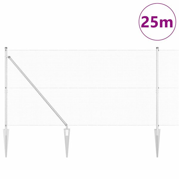 vidaXL Оградa с колчета Сребрист 1.4 x 25 m Стомана