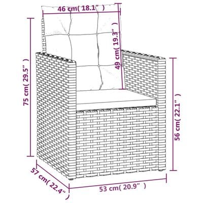 vidaXL Лаундж комплект за двор с възглавници 3 части полиратан черен