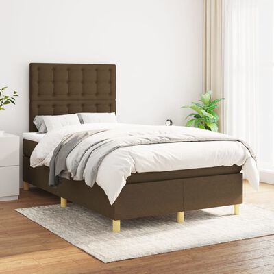 vidaXL Боксспринг легло с матрак, тъмнокафяво, 120x200 см, плат