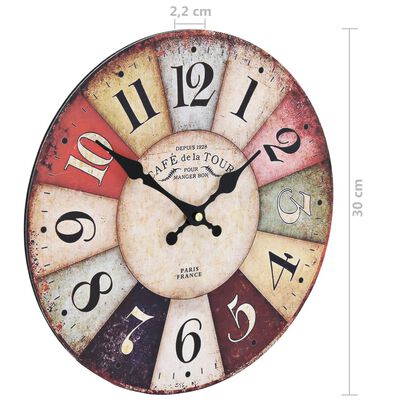 vidaXL Винтидж стенен часовник, цветен, 30 см