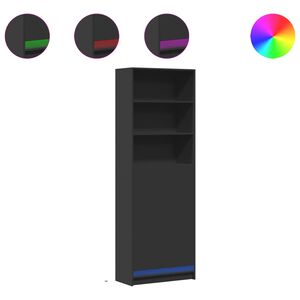 vidaXL Висок шкаф с LED, черен, 69x32,5x200 см, инженерно дърво