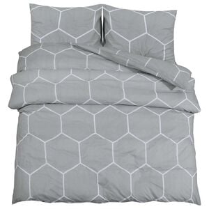 vidaXL Комплект плик за завивка, сив и бял, 220x240 см, памук