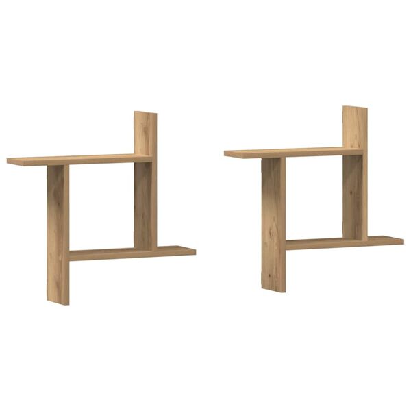 vidaXL Стенни рафтове, 2 бр, дъб артизан, 50x12x50 см, инженерно дърво