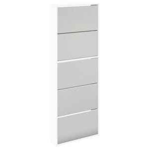 vidaXL Шкаф за обувки на 5 нива с огледала, бял, 63x17x169,5 cм