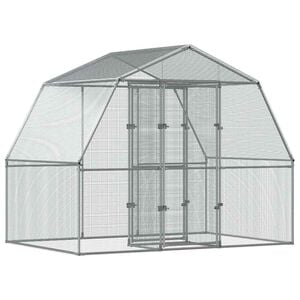 vidaXL Птичарник с врата, сребрист, поцинкована стомана