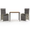 vidaXL Градински трапезен комплект 3 части с възглавници сив полиратан