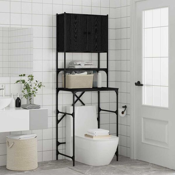 vidaXL Шкаф за пералня Черно 0ak 68 x 48,5 x 194 см Инженерно дърво