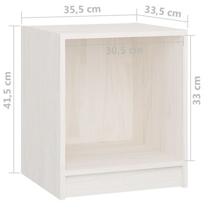 vidaXL Нощно шкафче, бяло, 35,5x33,5x41,5 см, бор масив
