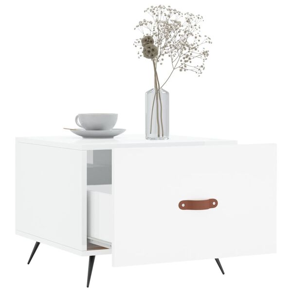 vidaXL Кафе маса, бял гланц, 50x50x40 см, инженерно дърво