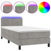 vidaXL Боксспринг легло с матрак и LED, светлосиво, 90x190 см, кадифе