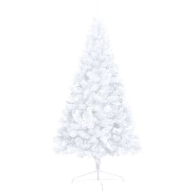 vidaXL Изкуствена светеща половин коледна елха с топки бяла 150 см