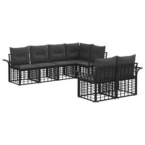 vidaXL Комплект дивани за открито 7 pcs Черно и тъмно сиво Полиестер