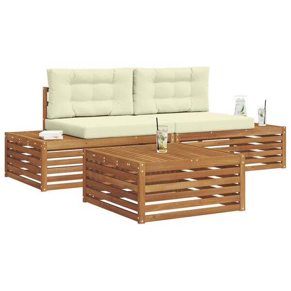 vidaXL Комплект дивани за открито 3 Брой Натурален и Крема