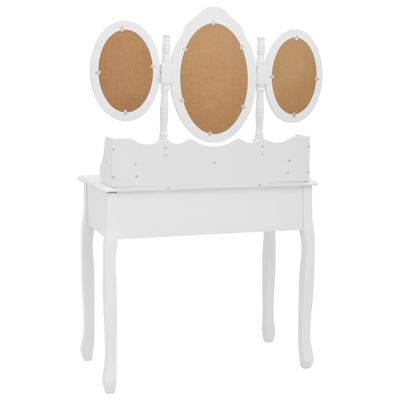 vidaXL Тоалетка с табуретка и тройно сгъваемо огледало, бяла