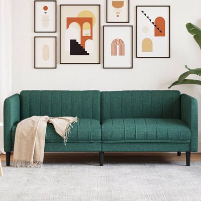 vidaXL 3-местен диван, тъмнозелен, текстил