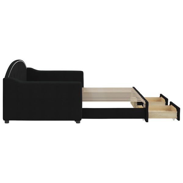 vidaXL Канапе с изтеглящо легло и чекмеджета черно 90x200 см текстил