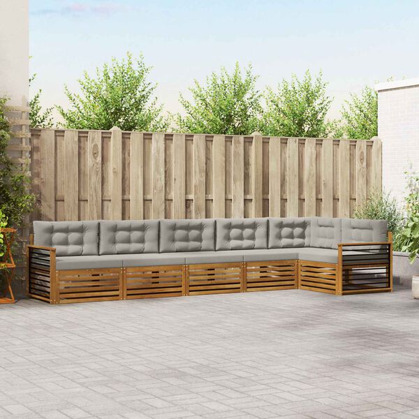 vidaXL Комплект дивани за открито 6 pcs Естествено и светло сиво