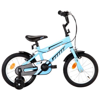 vidaXL Детски велосипед, 14 цола, черно и синьо