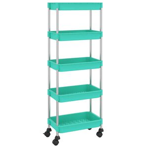 vidaXL Кухненска количка, 5 нива, тюркоаз, 42x29x128 см, желязо и ABS