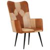 vidaXL Wingback стол, кафяво и кремаво, естествена кожа