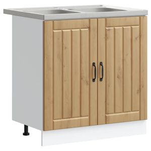 vidaXL Мивка с шкаф със съхранение Lucca 2 pcs Дъб Инженерно дърво