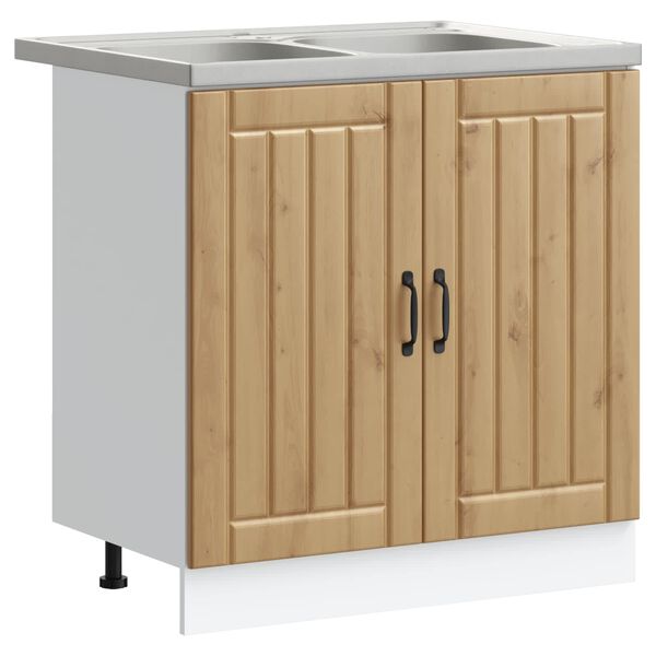 vidaXL Мивка с шкаф със съхранение Lucca 2 pcs Дъб Инженерно дърво