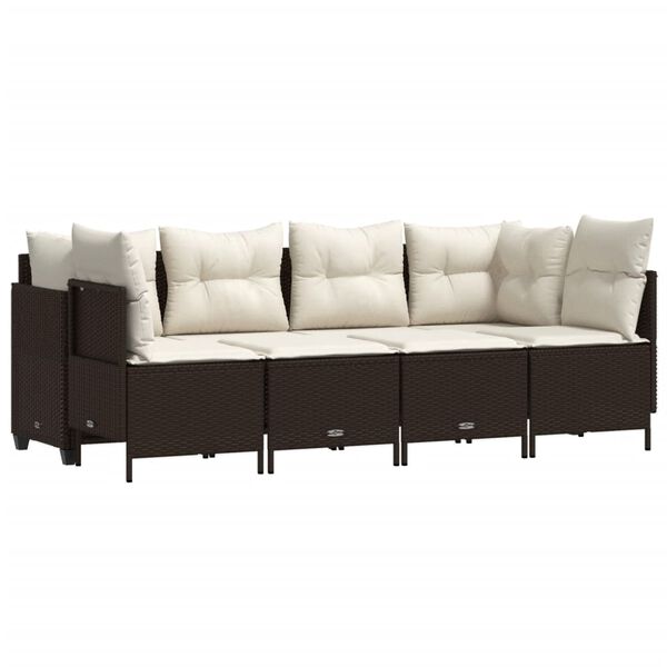 vidaXL Градински комплект с възглавници, 5 части, кафяв полиратан