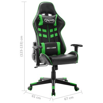 vidaXL Геймърски стол, черно и зелено, изкуствена кожа