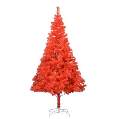 vidaXL Изкуствена осветена коледна елха с топки червена 180 см PVC