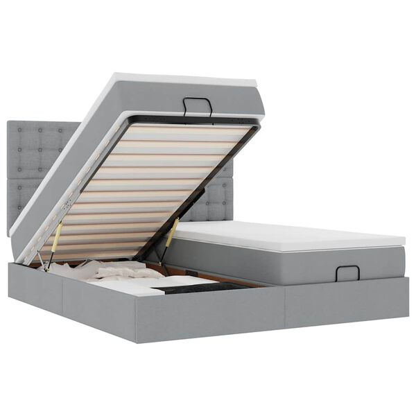 vidaXL Османска легло с матраци и LED, светлосиво, 160x200 см, плат