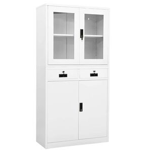 vidaXL Офис шкаф, бял, 90x40x180 см, стомана и закалено стъкло