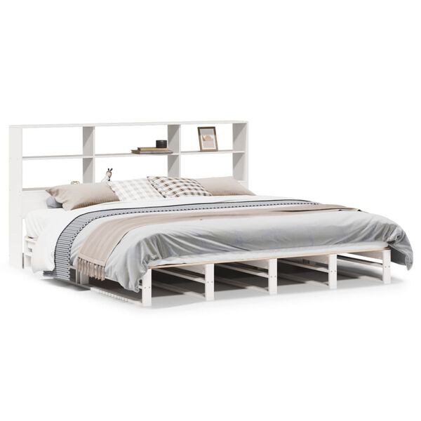 vidaXL Легло с етажерка за книги, без матрак, 180x200 см, дърво масив