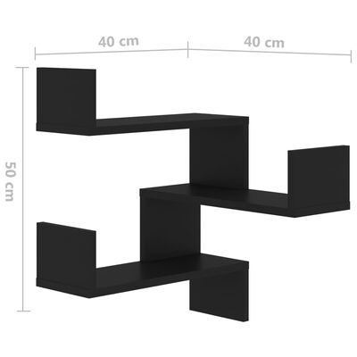 vidaXL Стенен ъглов рафт, черен, 40x40x50 см, ПДЧ