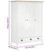 vidaXL Гардероб с 3 врати Hill бял 127x50x170 см борово дърво масив