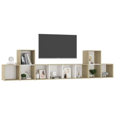 vidaXL Комплект ТВ шкафове от 5 части, бяло и дъб сонома, ПДЧ