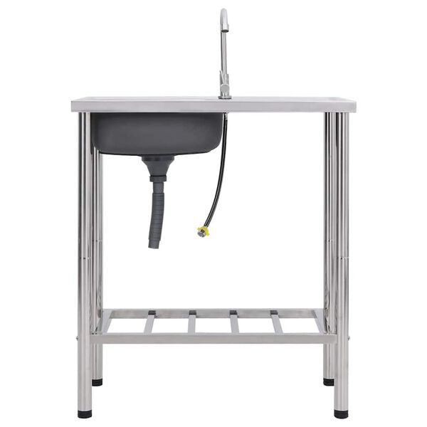 vidaXL Къмпинг мивка, единична, с кран, неръждаема стомана