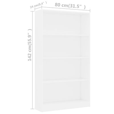 vidaXL 4-етажна библиотека, бяла, 80x24x142 см, ПДЧ
