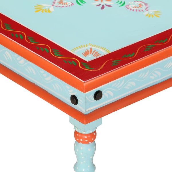 vidaXL Маса за кафе, синя, ръчно рисувана, мангово дърво масив