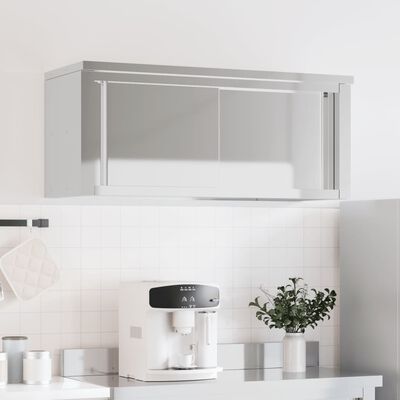 vidaXL Кухненски стенен шкаф с плъзгащи се врати, неръждаема стомана