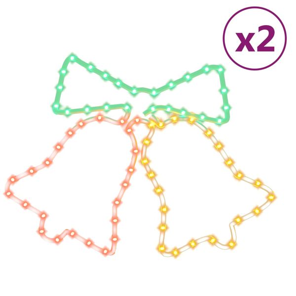 vidaXL Фигури коледни звънчета със 72 светодиода, 2 бр, 50x56 см