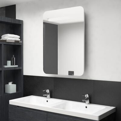 vidaXL LED шкаф с огледало за баня, бяло и цвят дъб, 60x11x80 см