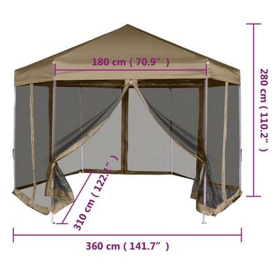 vidaXL Шестоъгълна pop-up шатра със стени 3,6x3,1 м таупе 220 г/м²