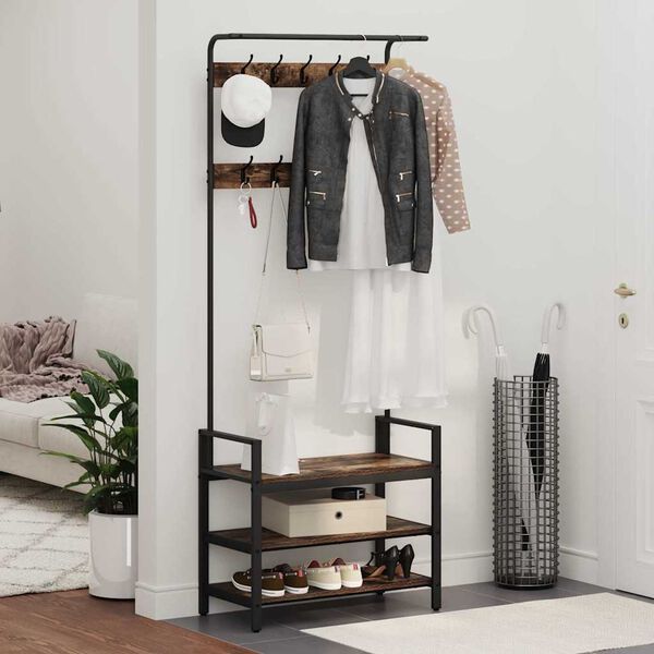 vidaXL Закачалка за палта Опушен дъб 75 x 34 x 184 см Инженерно дърво