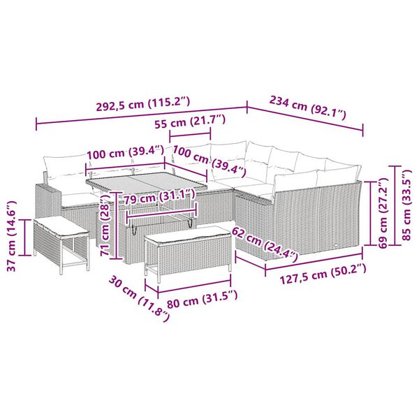 vidaXL Градински Софа Комплект с възглавница 13 pcs Черно полиратан