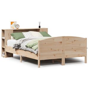 vidaXL Легло с етажерка за книги, без матрак, 135x190 см, бор масив