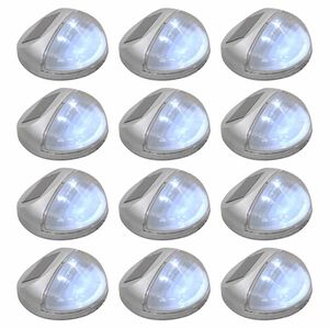 vidaXL Градински соларни стенни лампи, LED, 12 бр, кръгли, сребристи