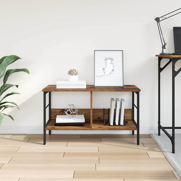 vidaXL Рафт за книги Старо дърво 82 x 32 x 47 см Инженерно дърво