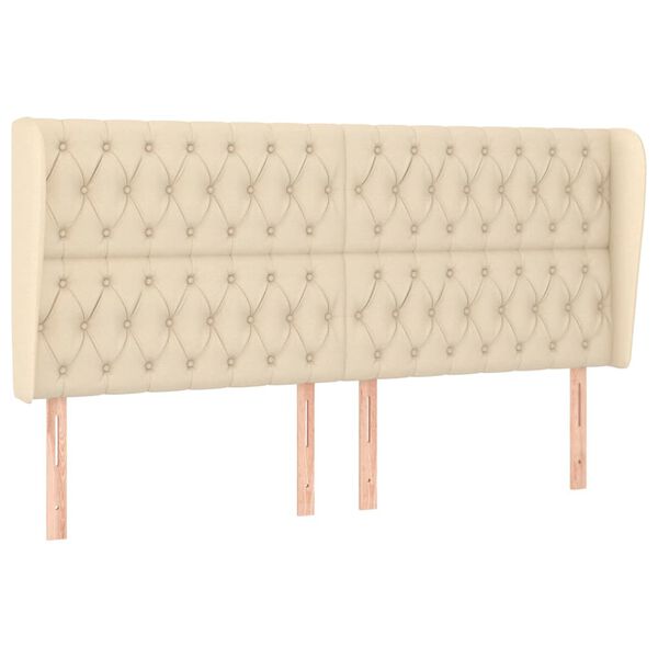 vidaXL Горна табла за легло с уши, кремава, 183x23x118/128 см, плат