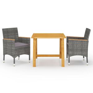 vidaXL Градински трапезен комплект, 3 части, сив