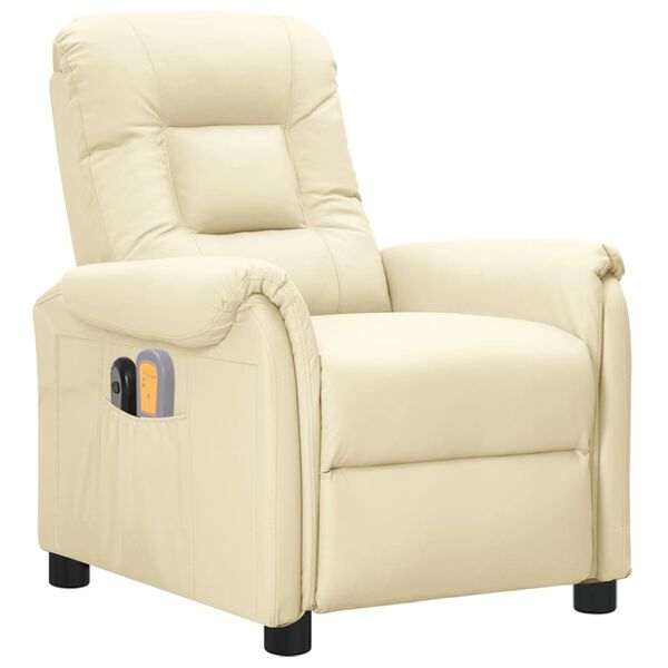 vidaXL Електрически масажен стол, кремав, изкуствена кожа